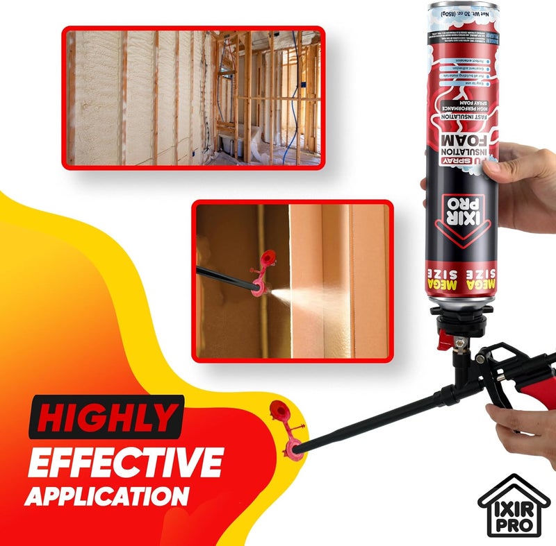 ixirpro Spray Foam Insulation Can (2 x 30 oz. / 850 g) Expanding Sealant, Mega Size Closed Cell Spray Foam Insulation, High Density, Walls Ceiling Windows Doors - Image 5